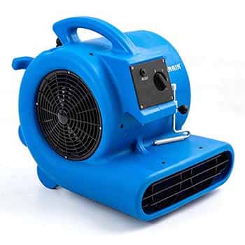 Blue industrial air blower with control panel and handle for efficient airflow management