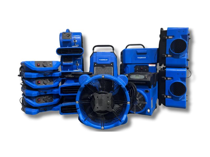 Thorair products including blue high-performance dehumidifiers air scrubbers and powerful air blowers