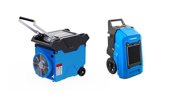 Thorair restoration equipment featuring advanced blue dehumidifiers and air blowers for water damage solutions