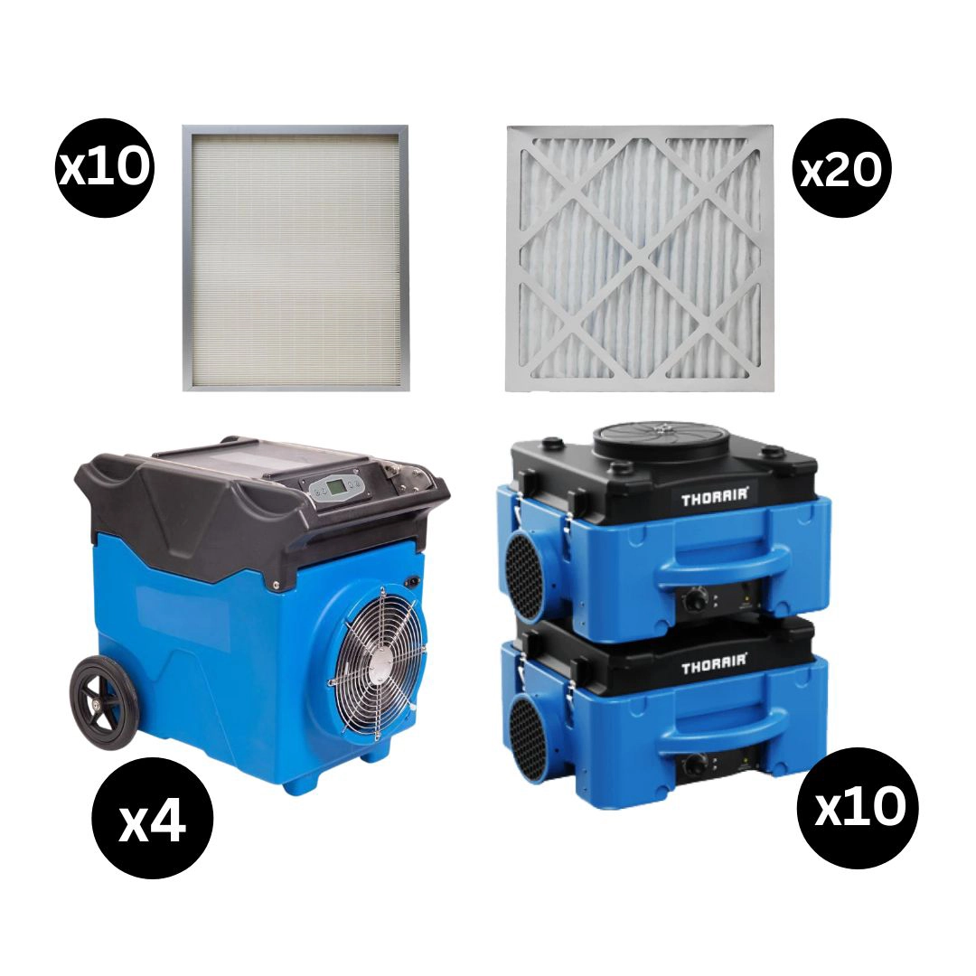Thorair air scrubber and filters with packages of 10 pre-filters 20 pleated filters 4 air scrubbers and 10 carbon filters