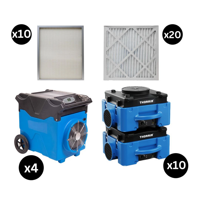 Thorair air scrubber and filters with packages of 10 pre-filters 20 pleated filters 4 air scrubbers and 10 carbon filters