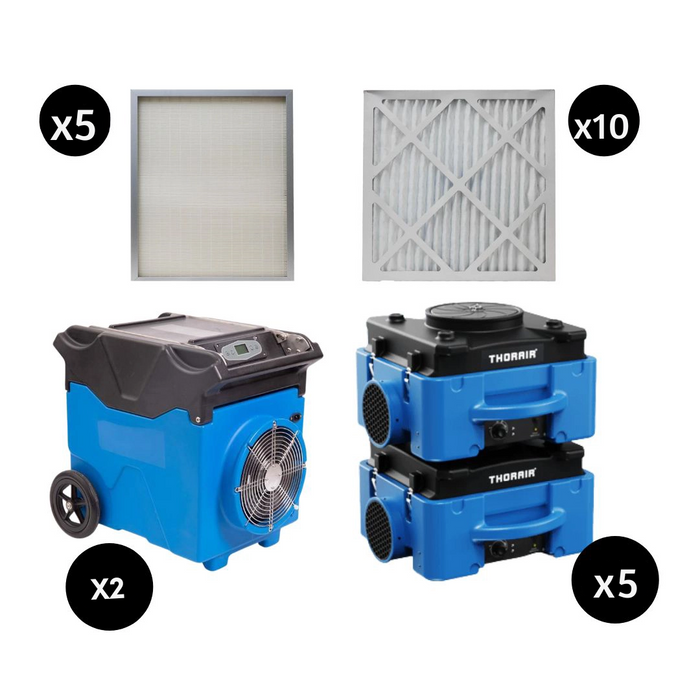 Thorair blue air scrubbers and filters packages with multiple units and replacement filters