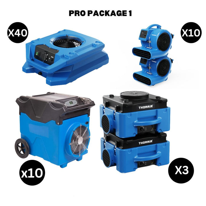 Thorair blue professional air mover and drying equipment packages including multiple units for industrial use