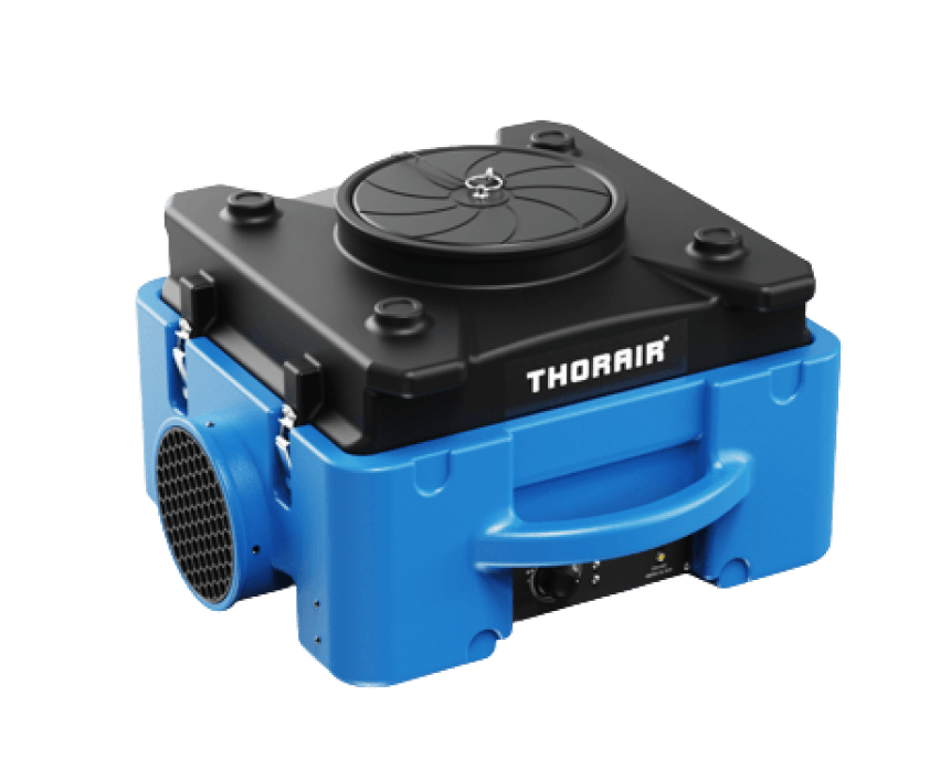 Thorair air ventilation unit in blue and black for improving air quality in packages
