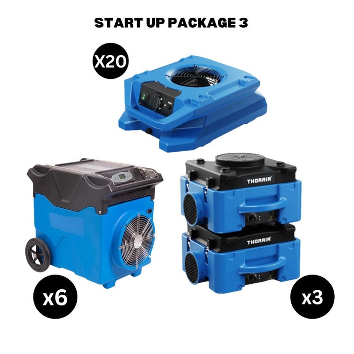Thorair Start Up Package 3 with multiple blue air scrubber and filtration units in packages