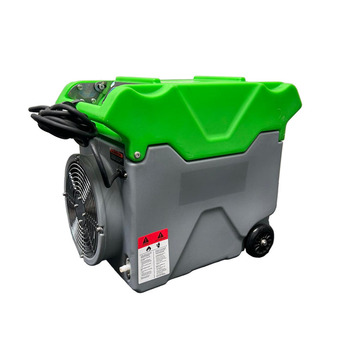 Thorair® Dehumidifier in green and gray with wheels for easy transport and efficient moisture removal