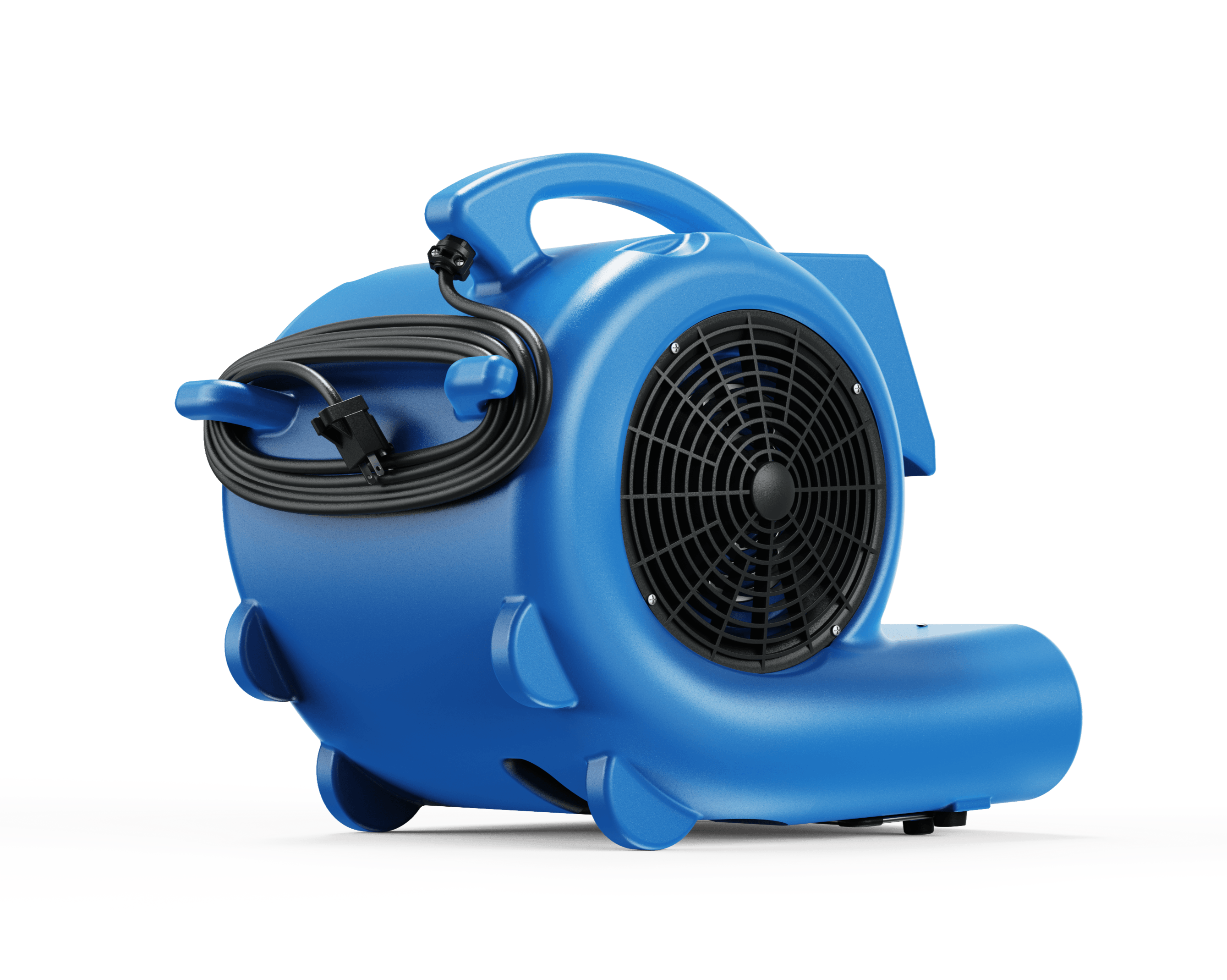 Thorair blue air blower with built-in handle and power cord wrapped on side for easy portability