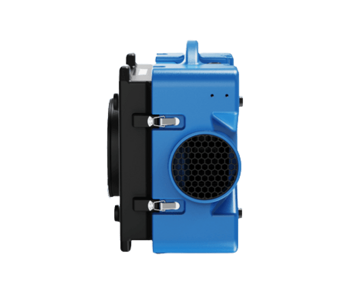 Thorair blue air scrubber with black ventilation grill and secure metal latches for air purification