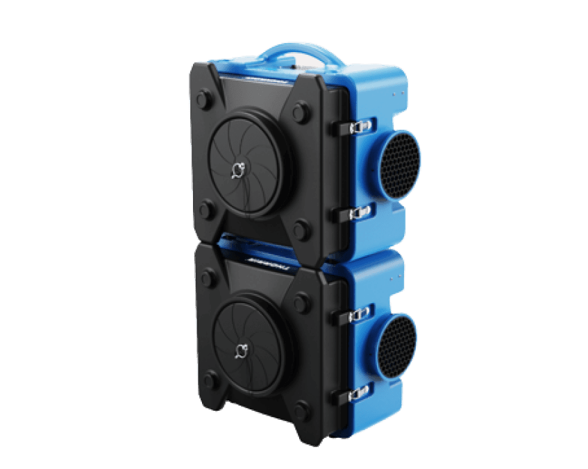 Thorair Air Scrubber in blue and black with dual fan system for efficient air purification