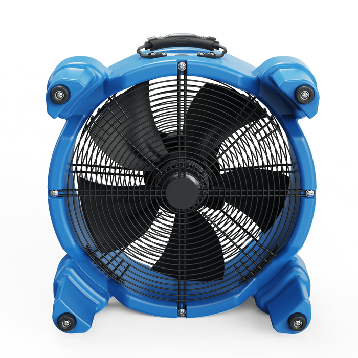 Thorair industrial blue air mover fan with black protective grill and carry handle