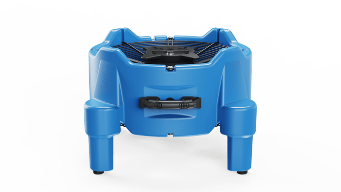 Thorair blue industrial air mover with sturdy legs and top handle for ventilation