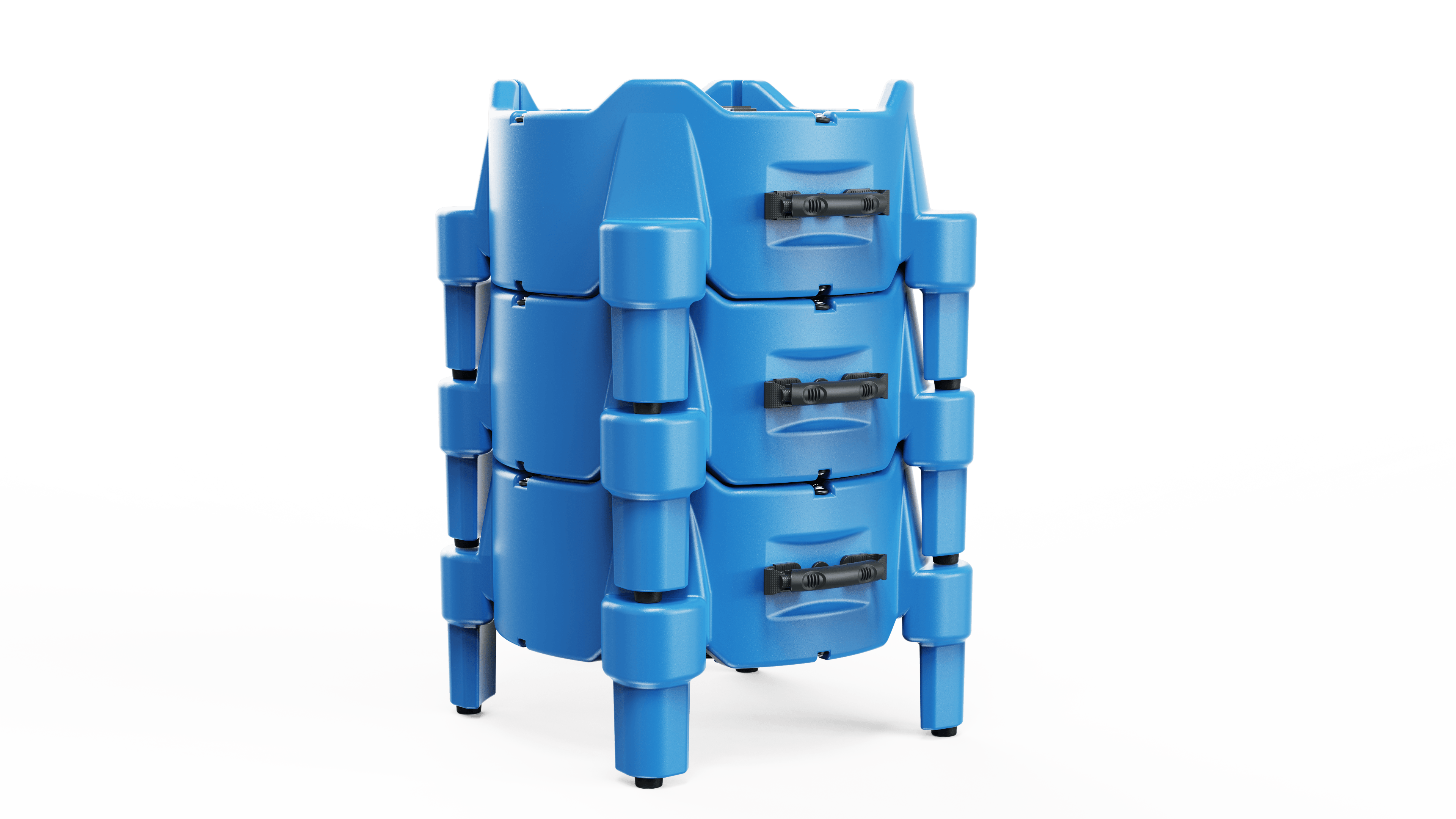 Thorair blue industrial air intake filter housing unit with secure clamps on black background