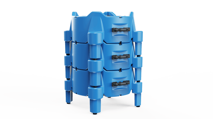 Thorair blue industrial air intake filter housing unit with secure clamps on black background